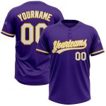 Personalized Purple White-Gold Two-Button Unisex Softball Jersey Team Custom Name and Number