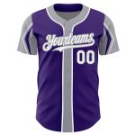 Personalized Purple White-Gray 3 Colors Arm Shapes Authentic Baseball Jersey Team Custom Name and Number