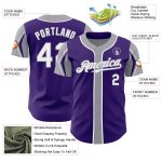 Personalized Purple White-Gray 3 Colors Arm Shapes Authentic Baseball Jersey Team Custom Name and Number