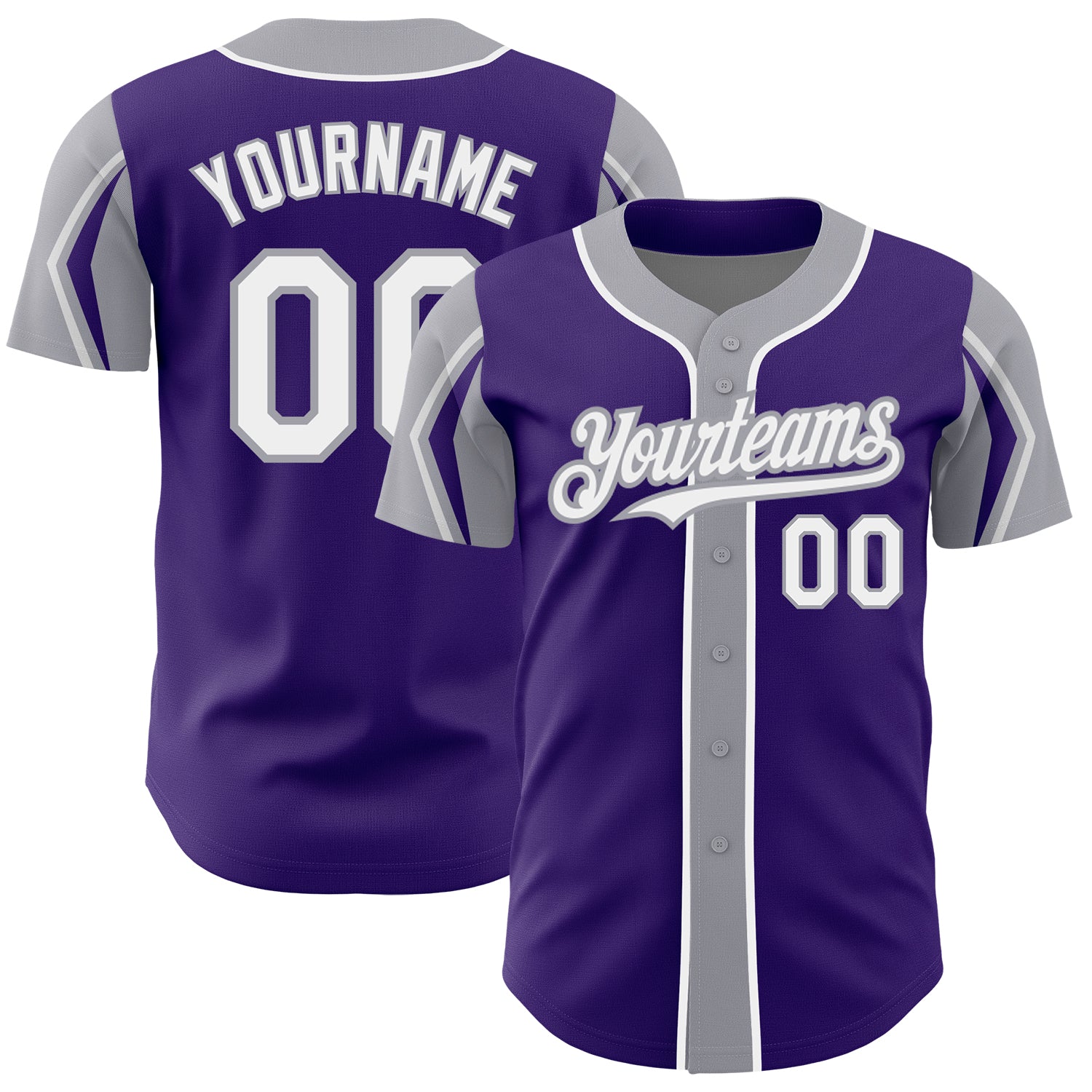 Personalized Purple White-Gray 3 Colors Arm Shapes Authentic Baseball Jersey Team Custom Name and Number