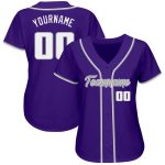 Personalized Purple White-Gray Authentic Baseball Jersey Team Custom Name and Number