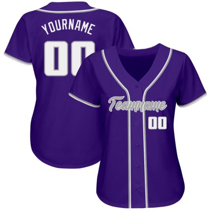 Personalized Purple White-Gray Authentic Baseball Jersey Team Custom Name and Number