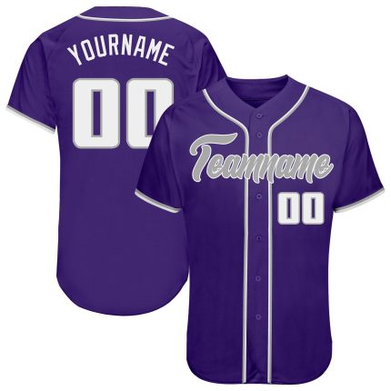 Personalized Purple White-Gray Authentic Baseball Jersey Team Custom Name and Number