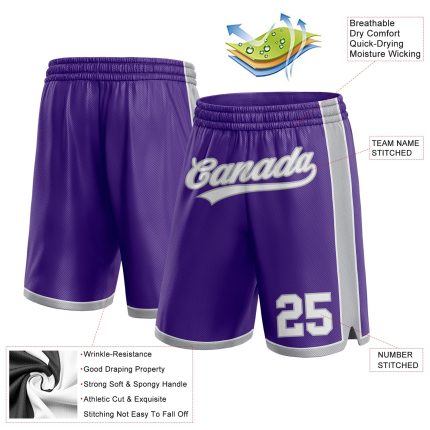 Personalized Purple White-Gray Authentic Basketball Shorts Team Custom Name and Number