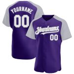 Personalized Purple White-Gray Authentic Raglan Sleeves Baseball Jersey Team Custom Name and Number