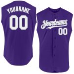 Personalized Purple White-Gray Authentic Sleeveless Baseball Jersey Team Custom Name and Number