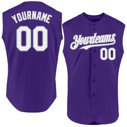 Personalized Purple White-Gray Authentic Sleeveless Baseball Jersey Team Custom Name and Number