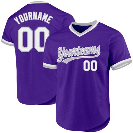 Personalized Purple White-Gray Authentic Throwback Baseball Jersey Team Custom Name and Number