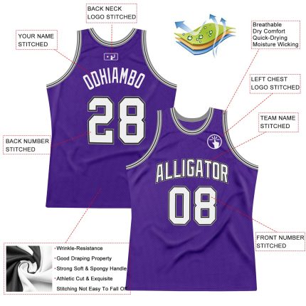 Personalized Purple White-Gray Authentic Throwback Basketball Jersey