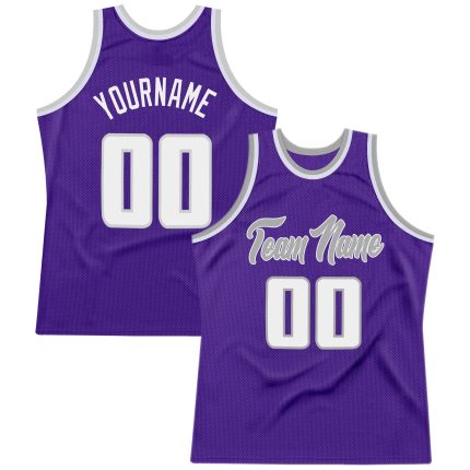 Personalized Purple White-Gray Authentic Throwback Basketball Jersey Team Custom Name and Number
