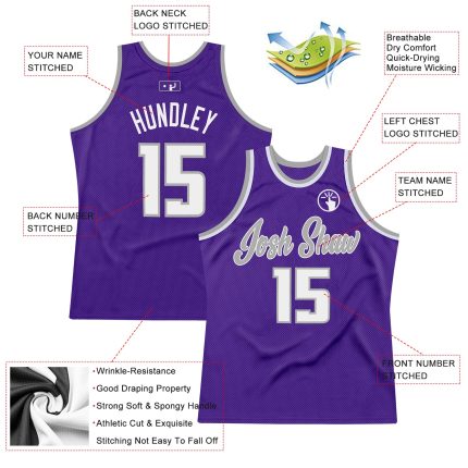 Personalized Purple White-Gray Authentic Throwback Basketball Jersey Team Custom Name and Number