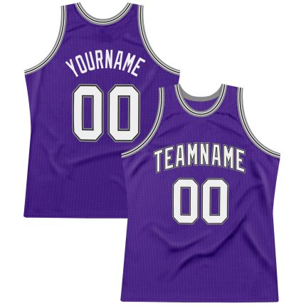 Personalized Purple White-Gray Authentic Throwback Basketball Jersey