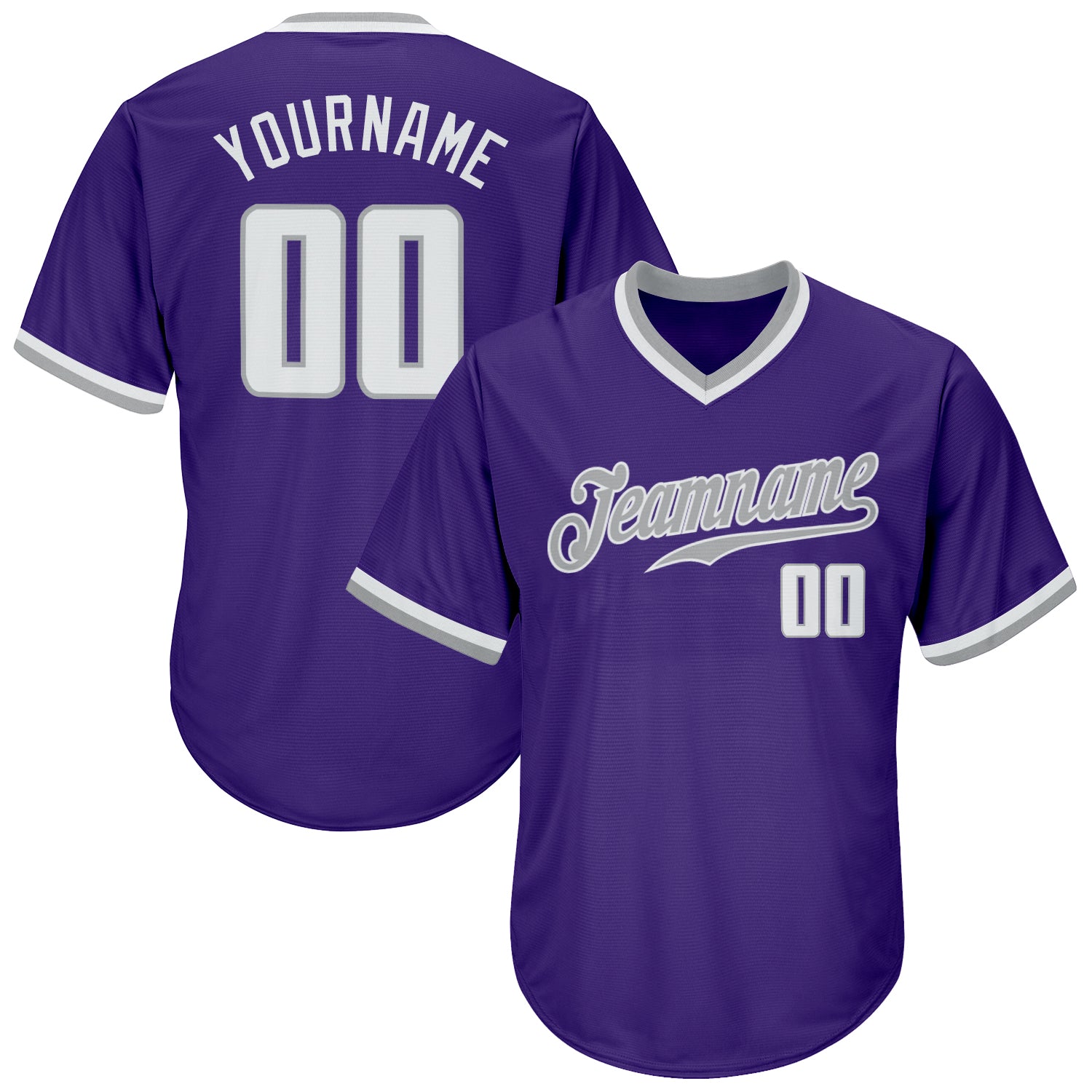 Personalized Purple White-Gray Authentic Throwback Rib-Knit Baseball Jersey Shirt Team Custom Name and Number
