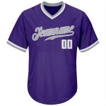 Personalized Purple White-Gray Authentic Throwback Rib-Knit Baseball Jersey Shirt Team Custom Name and Number
