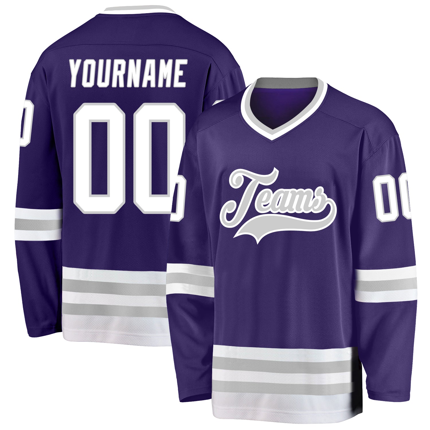 Personalized Purple White-Gray Hockey Jersey Team Custom Name and Number
