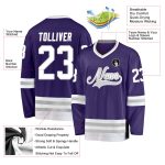 Personalized Purple White-Gray Hockey Jersey Team Custom Name and Number