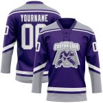 Personalized Purple White-Gray Hockey Lace Neck Jersey Team Custom Name and Number