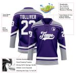 Personalized Purple White-Gray Hockey Lace Neck Jersey Team Custom Name and Number