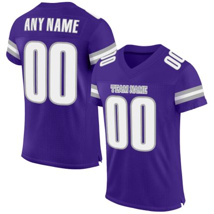 Personalized Purple White-Gray Mesh Authentic Football Jersey