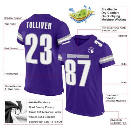 Personalized Purple White-Gray Mesh Authentic Football Jersey