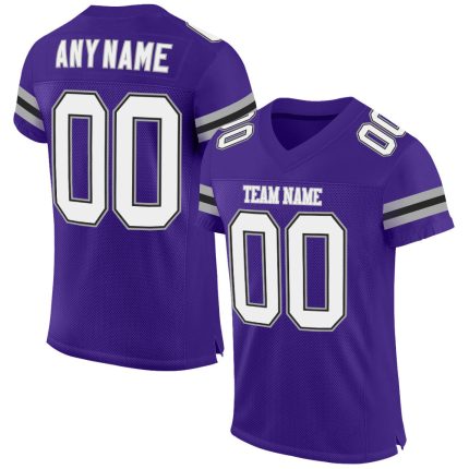 Personalized Purple White-Gray Mesh Authentic Football Jersey Team Custom Name and Number