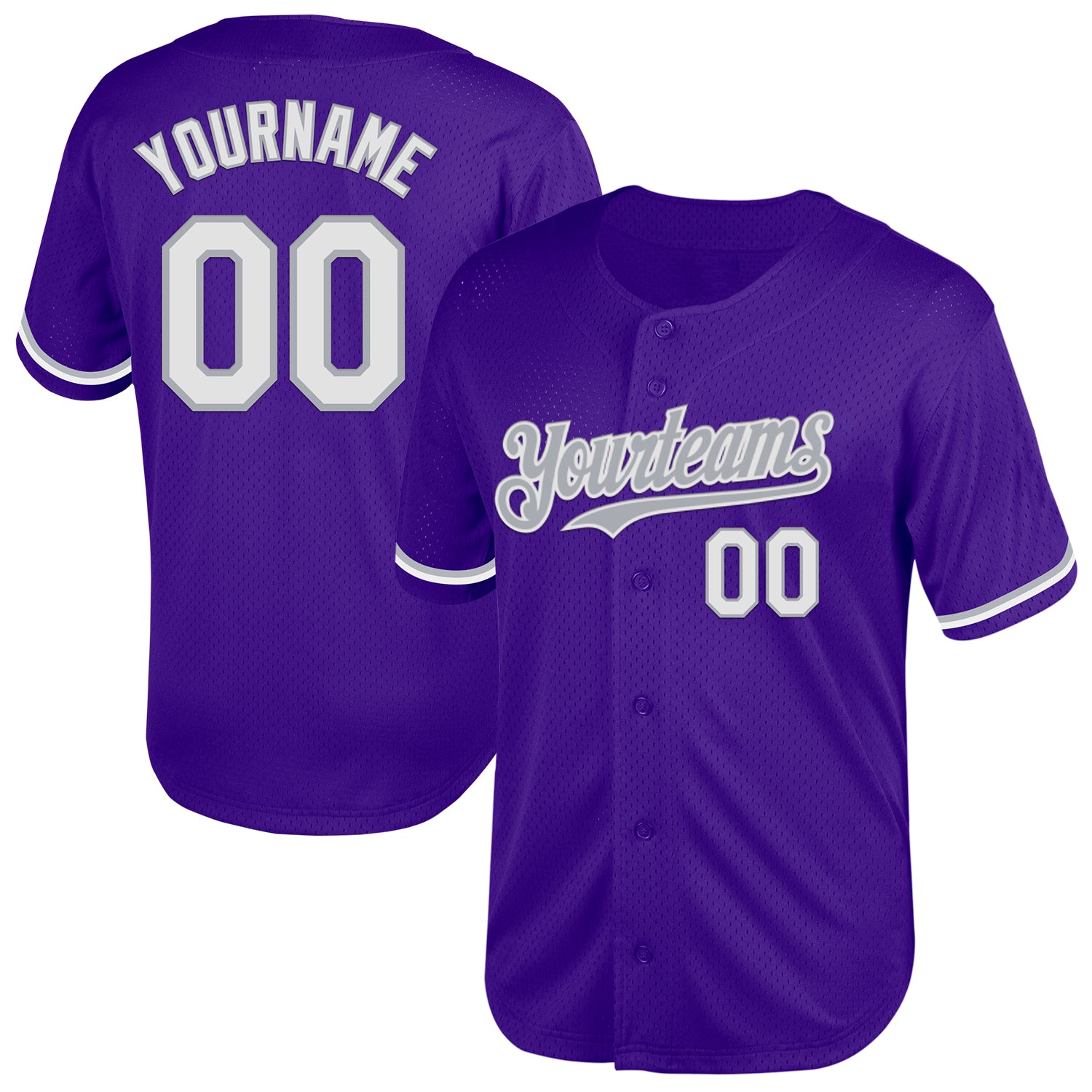 Personalized Purple White-Gray Mesh Authentic Throwback Baseball Jersey Team Custom Name and Number