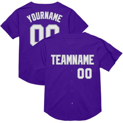 Personalized Purple White-Gray Mesh Authentic Throwback Baseball Jersey