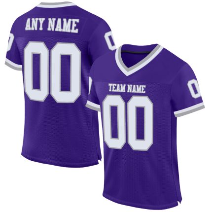Personalized Purple White-Gray Mesh Authentic Throwback Football Jersey Team Custom Name and Number