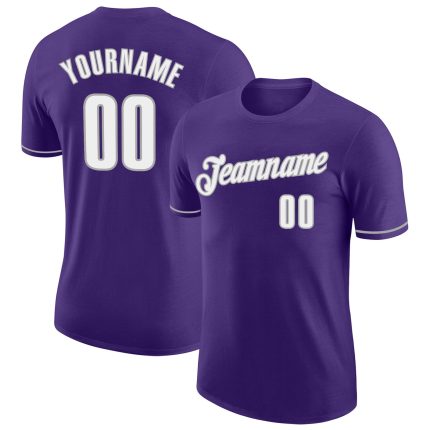 Custom purple, white and gray performance t-shirt