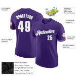 Custom purple, white and gray performance t-shirt, back view