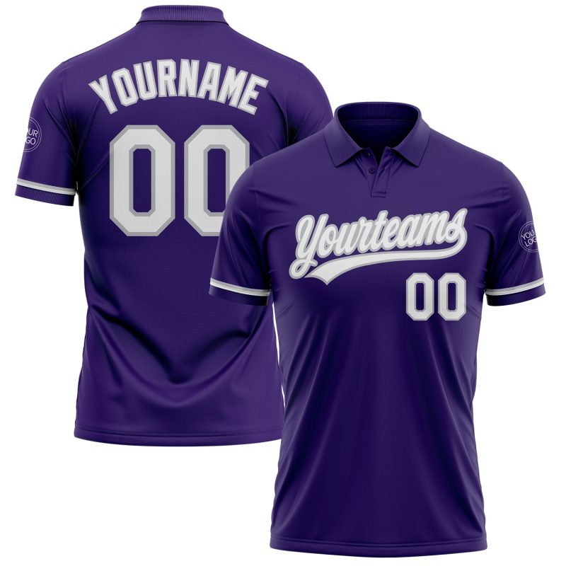 Personalized Purple White-Gray Performance Vapor Golf Polo Shirt Team Custom Name and Number