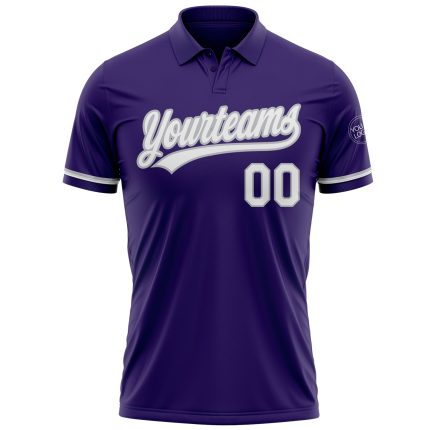 Personalized Purple White-Gray Performance Vapor Golf Polo Shirt Team Custom Name and Number