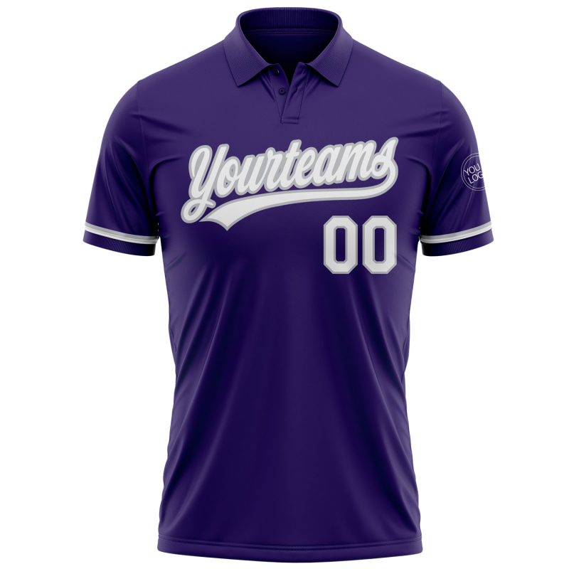 Personalized Purple White-Gray Performance Vapor Golf Polo Shirt Team Custom Name and Number