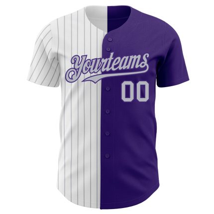 Personalized Purple White-Gray Pinstripe Authentic Split Fashion Baseball Jersey Team Custom Name and Number