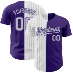 Personalized Purple White-Gray Pinstripe Authentic Split Fashion Baseball Jersey Team Custom Name and Number