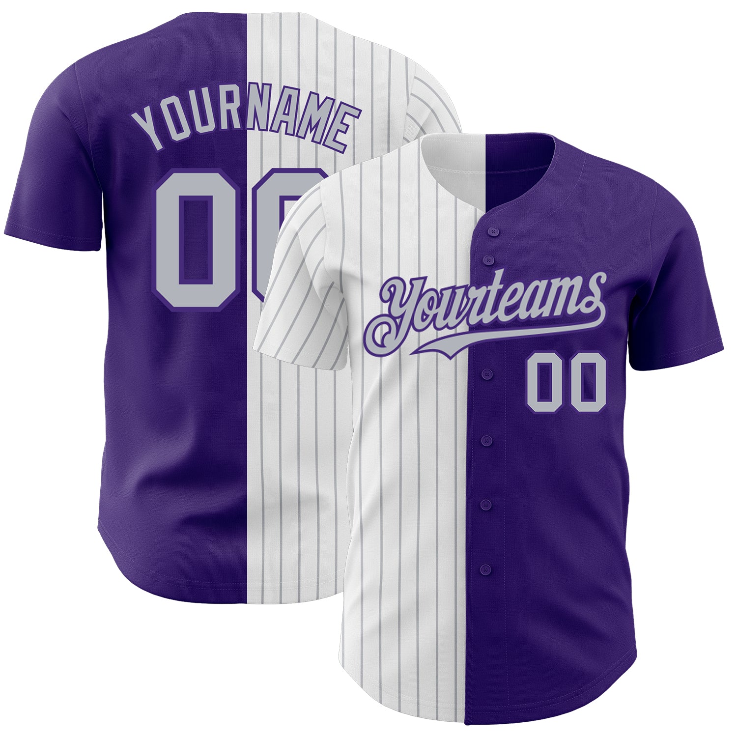 Personalized Purple White-Gray Pinstripe Authentic Split Fashion Baseball Jersey Team Custom Name and Number