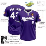 Personalized Purple White-Gray Two-Button Unisex Softball Jersey Team Custom Name and Number