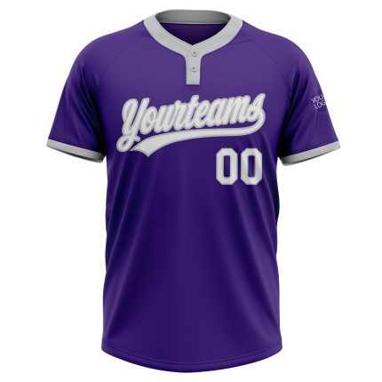 Personalized Purple White-Gray Two-Button Unisex Softball Jersey Team Custom Name and Number