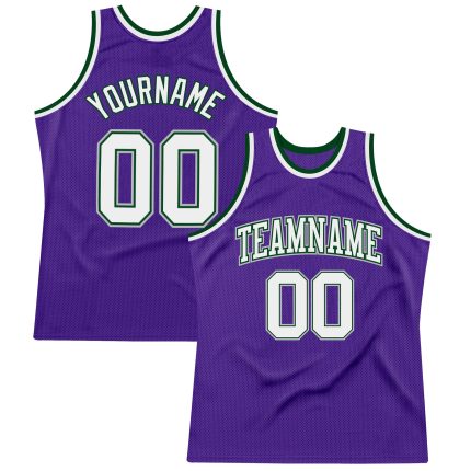 Personalized Purple White Green-Gray Authentic Throwback Basketball Jersey Team Custom Name and Number