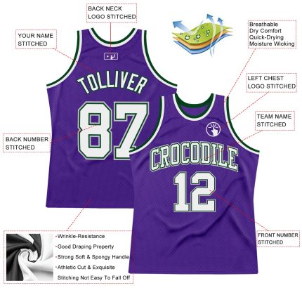 Personalized Purple White Green-Gray Authentic Throwback Basketball Jersey Team Custom Name and Number