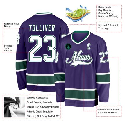 Personalized Purple White-Green Hockey Jersey Team Custom Name and Number
