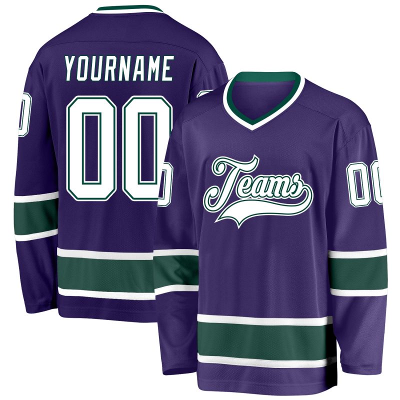 Personalized Purple White-Green Hockey Jersey Team Custom Name and Number