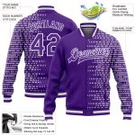 Personalized Purple White Halftone 3D Pattern Design Bomber Full-Snap Varsity Letterman Jacket Team Custom Name and Number