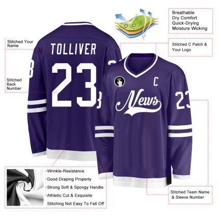 Personalized Purple White Hockey Jersey Team Custom Name and Number