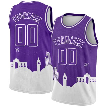 Personalized Purple White Holiday Travel Monuments Silhouette Authentic City Edition Basketball Jersey Team Custom Name and Number