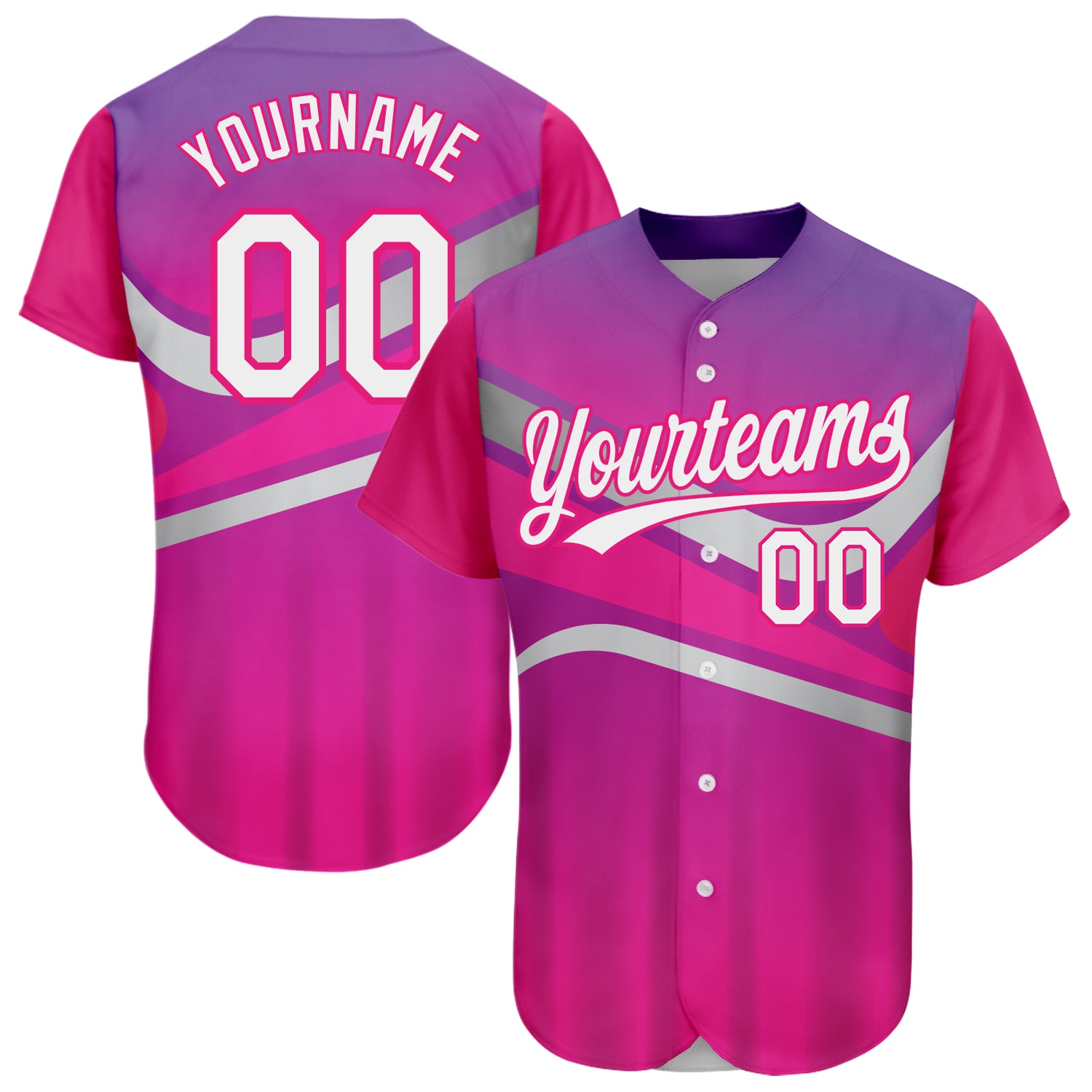 Personalized Purple White-Hot Pink 3D Pattern Design Abstract Sport Authentic Baseball Jersey Team Custom Name and Number