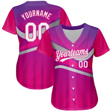 Personalized Purple White-Hot Pink 3D Pattern Design Abstract Sport Authentic Baseball Jersey Team Custom Name and Number