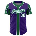 Personalized Purple White-Kelly Green 3 Colors Arm Shapes Authentic Baseball Jersey Team Custom Name and Number