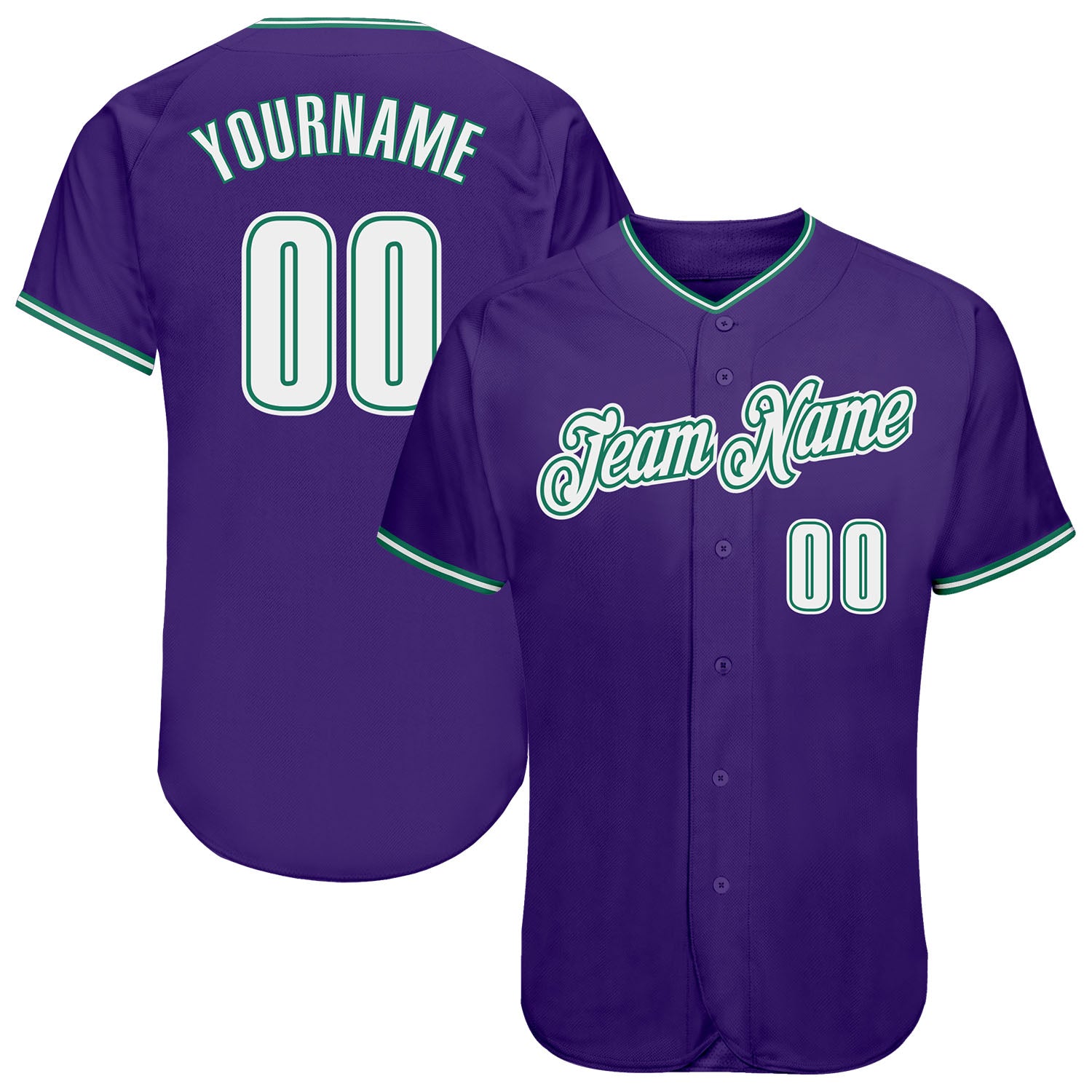 Personalized Purple White-Kelly Green Authentic Baseball Jersey Team Custom Name and Number