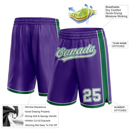 Personalized Purple White-Kelly Green Authentic Basketball Shorts Team Custom Name and Number